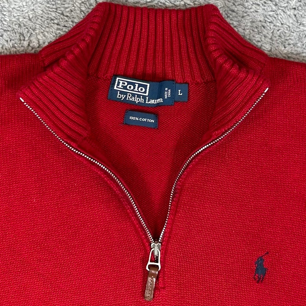Polo Ralph Lauren Mens Red 100% Cotton Quarter Zip Pullover Sweater Large